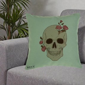 Perna Decorativa Craniu Floral Gothic, 40x40 cm, Verde, Husa Detasabila, Perna Inclusa, BEKZ®