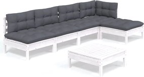 vidaXL Set mobilier de grădină cu perne, 6 piese, alb, lemn de pin
