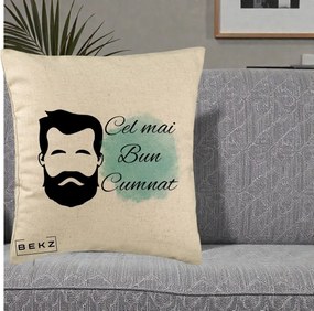 Cadou pentru Cumnat - Perna Personalizata Cel mai Bun Cumnat cu Portret Barbat si Pete Teal, 40x40 cm, Bej, Husa Detasabila, Perna Inclusa, BEKZ®