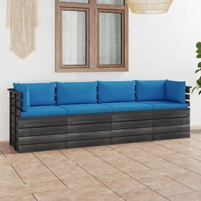 Canapea gradina din paleti, 4 locuri, cu perne, lemn masiv pin Albastru deschis, 4 locuri, 1
