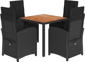 vidaXL Set mobilier de grădină cu perne, 5 piese, negru, poliratan