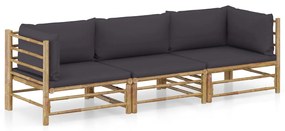 Set mobilier de gradina, 3 piese, perne gri inchis, bambus Morke gra, 2x colt + mijloc, 1