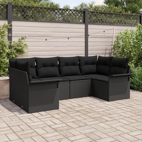 vidaXL Set de canapele pentru grădină cu pernă 6 pcs Negru Rattan poli