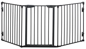 PawHut Poartă Metalică de Siguranță, Barieră pentru Câini cu Sistem de Autoînchidere, Reglabilă și Pliabilă, 180x3x74.5 cm, Negru | Aosom Romania
