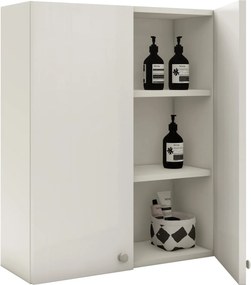 Corp Baie Zaria, Suspendat, 2 Usi, Alb lucios/Alb, MDF, L 60 x l 22 x H 72 cm