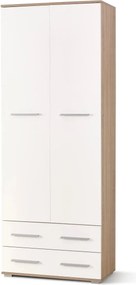 Dulap LIMA REG2, alb/stejar sonoma, PAL laminat, cu 2 usi si 2 sertare