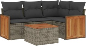 vidaXL Set canapea de grădină cu perne, 5 piese, gri, poliratan