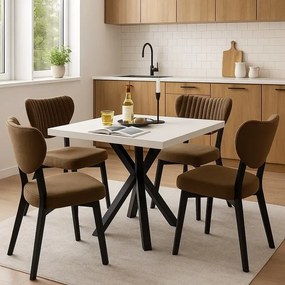 Set Masă cu 4 scaune de bucătărie patrat Homs alb și negru