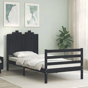 3194170 vidaXL Cadru de pat cu tăblie, negru, 90x200 cm, lemn masiv