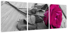 Tablou - Trandafir roz (cu ceas) (90x30 cm)