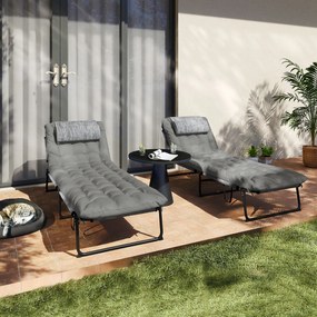 Outsunny Set de 2 șezlonguri pliabile cu spătar reglabil 4 poziții - pernă pentru cap și saltea groasă | Aosom Romania