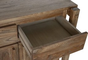 Bufet din lemn de ulm reciclat, natur, cu 4 uși, 4 sertare și îmbinări din lemn la vedere, aspect rustic, finisaj natural, 90 x 183 x 55 cm, „Castrel”