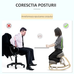 Vinsetto Scaun ergonomic din lemn cu perna captusita din spuma de cauciuc, 51x69x58, Gri | Aosom Romania