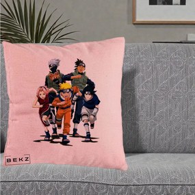 Perna Personalizata Naruto Echipa 7 Kakashi Sensei, 40x40 cm, Roz, Husa Detasabila, Perna Inclusa, BEKZ®