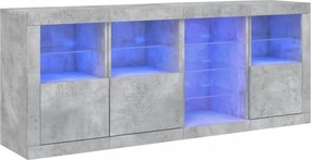 vidaXL Servantă cu lumini LED, gri beton, 164x37x67 cm