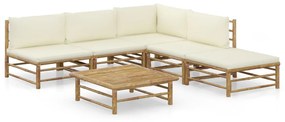 Set mobilier de gradina, 6 piese, perne alb crem, bambus Crem, colt + 3x mijloc + suport pentru picioare + masa, 1