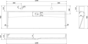 Mexen Ava chiuvetă de blat din conglomerat 2/O 120 x 46 cm, albă - 23011202