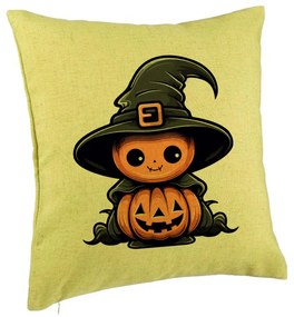 Perna Decorativa cu motiv de Halloween 1, 40x40 cm, Verde, Husa Detasabila, Burduf