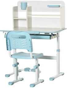 HOMCOM Birou și Scaun pentru Copii de +3 Ani cu Înălţime Ajustabilă și Masă Inclinabilă 80x52x88-109 cm și 35,5x44,5x66-80 cm Albastru | Aosom Romania