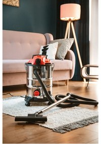 Aspirator industrial Camry CR 7045, 3400W, 20 kPa, Uscat si umed, 4 filtre, 25L, Inox/Rosu