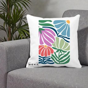 Perna Decorativa Flori Grafice Multicolore Modern, 40x40 cm, Alba Mata, Husa Detasabila, Perna Inclusa, BEKZ®