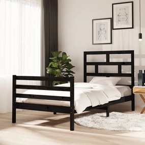 3101277 vidaXL Cadru de pat, 100x200 cm, negru, lemn masiv de pin