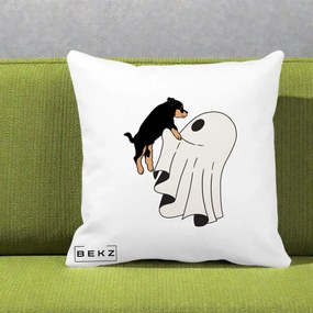 Perna Decorativa Caine Rottweiler Fantoma Halloween, 40x40 cm, Alba Mata, Husa Detasabila, Perna Inclusa, BEKZ®