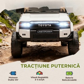 AIYAPLAY Mașină Electrică pentru Copii TOYOTA Land Cruiser 12V cu Telecomandă, Vârsta 3-6 Ani, Alb | Aosom Romania