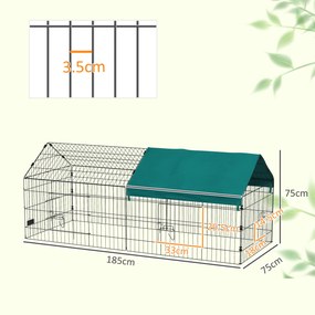 PawHut Cușcă pentru Iepuri și Găini de Exterior și Interior cu Protecție Solară și Grilaj Metalic, Coteț Recint pentru Animale Mici, Găini, 185x75x75 cm, Verde | Aosom Romania