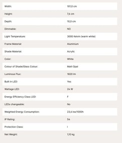 Aplica LED pentru baie moderna IP54 BEAUTY L-101cm alba