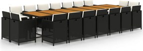 vidaXL Set mobilier de grădină cu perne, 19 piese, negru, poliratan