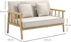 HOMCOM Canapea 2 locuri, husă cu aspect de in, compactă, până la 200 kg, cadru din lemn, 123L x 69B x 74H cm, Bej | Aosom Romania
