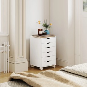 HOMCOM Sertar de Birou cu 6 Sertare Soft Close, 4 Roți, Sertar de Birou pentru Scrisori/Format A4, Dulap Vertical pentru Studio Imprimantă, 40x35x63 cm, Alb | Aosom Romania