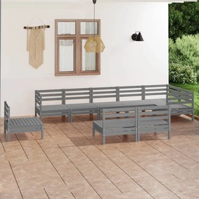 3082906 vidaXL Set mobilier de grădină, 9 piese, gri, lemn masiv de pin