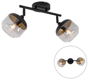Spotlight de design negru cu aur și sticlă fumuriu 2 lumini - Kyan