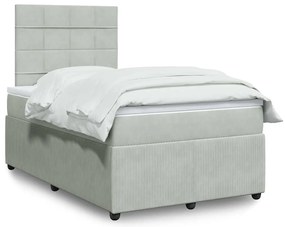 vidaXL Pat box spring cu saltea, gri deschis, 120x190 cm, catifea