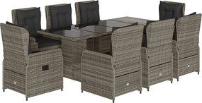 vidaXL Set mobilier grădină cu perne, 9 piese, gri, poliratan