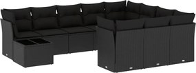 vidaXL Set canapele de grădină cu perne, 11 piese, negru, poliratan