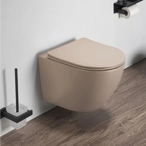 Set vas WC suspendat Inter Ceramic Tornado Rimless cu capac soft close Quick Release bej mat