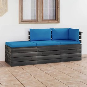 Set mobilier gradina paleti cu perne 3 piese lemn masiv pin Albastru deschis, 3