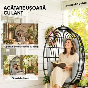 Scaun Suspendat Outsunny în Formă de Ou Fără Suport, Pliabil, cu Pernă Moale și Tetieră, Suport Pahar, Capacitate 120 kg, Gri Închis | Aosom Romania
