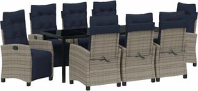 vidaXL Set de masă pentru grădină cu pernă 9 pcs Gri poliratan