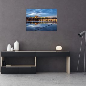 Tablou pe sticlă cu palatul din Praga și podul lui Carol (70x50 cm)