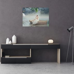 Tablou pe sticlă - Femeia pe barcă (70x50 cm)