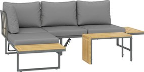 Outsunny Set mobilier exterior, extensibil la 6 locuri, colțar outdoor în formă de L cu mese, cadru din oțel, spătare reglabile, gri | Aosom Romania