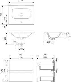 Set dulap baie suspendat cu lavoar inclus 60 cm, casmir, Cersanit Moduo