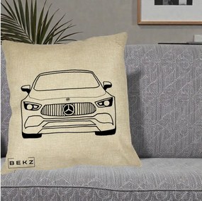 Perna Personalizata Mercedes-Benz Fata Linie, 40x40 cm, Crem, Husa Detasabila, Perna Inclusa, BEKZ®