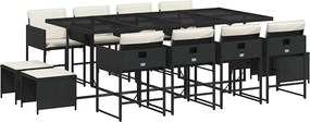 vidaXL Set mobilier de grădină cu perne, 13 piese, negru, poliratan