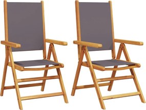 vidaXL Scaune de grădină 2 buc., antracit, lemn masiv acacia și textil