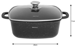 Oală pătrată cu capac 28x28 cm, 6.5L – Kinghoff KH 1605, neagră, strat marmură, perfectă pentru preparate voluminoase
